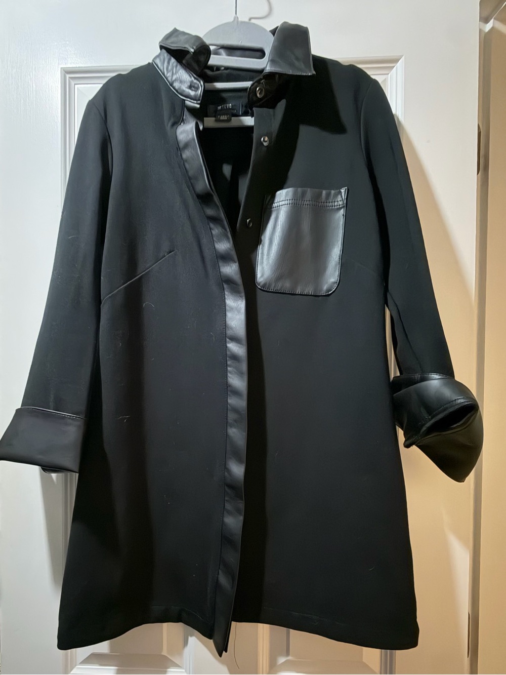Maeve black shirt dress with faux leather detail